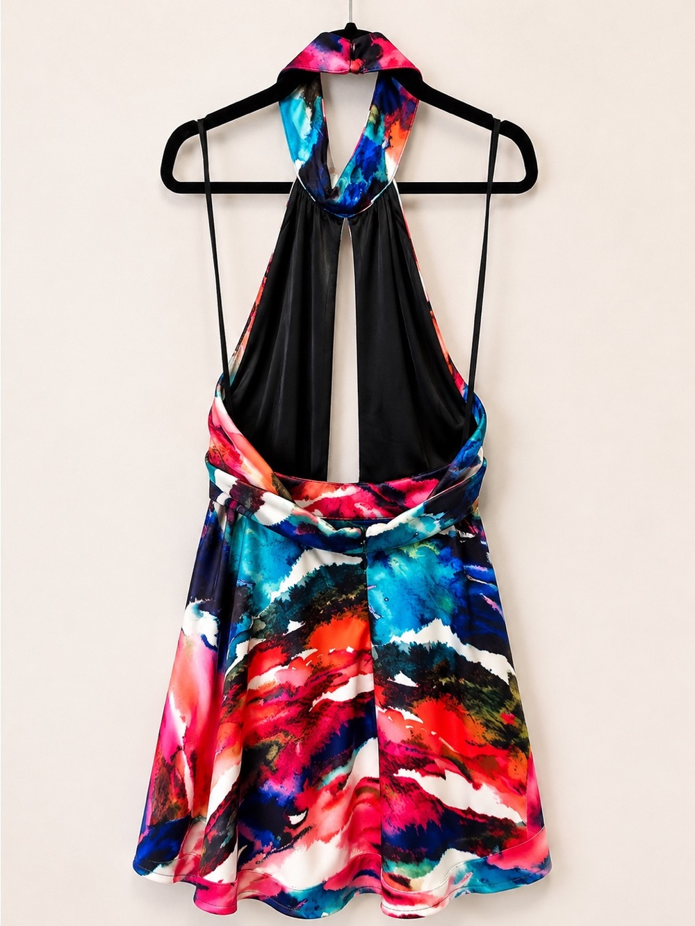 BEBE Y2K Scuba Watercolor Print Halter Dress - Picture 2 of 3